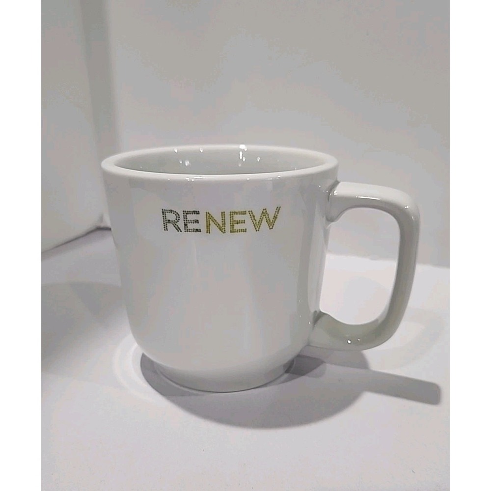 Starbucks Coffee Mug 2009 Renew Toki Japan White Ceramic Gold Text 4 Inch Cup